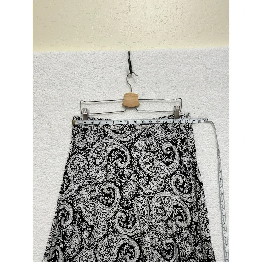 Chicos Black‎ White Paisley Print Asymmetrical Hem Midi Skirt Size 2 (12)